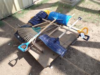 Qty Of Shovels, Rakes and Assorted Hand Tools