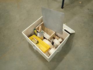 Wood Storage Box c/w Qty Of Drywall Mudding Tools  (Y-2-1)