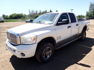 2008 Dodge Ram 2500 Crew Cab 4X4 Pickup c/w 6.7L Turbo Diesel, A/T And 265/70 R17 Tires. Showing 480,111Kms. VIN 3D7KS28A18G238366 *Note: Starts, Transmission Requires Repair, Right Tail Light Broken, Dents, Rust And Broken Latch On Tailgate*