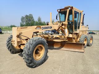 1986 Champion 730A Motor Grader c/w 5-Spd Powershift Transmission, 14 Ft. Moldboard And 14.00-24 Tires. Showing 1179hrs. SN 730A-177-22-16958-86 *Note: Glass Broken* **Equipment From H&P Kosik Construction, For More Info Contact Richard @ 780-222-8309**