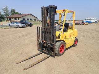 2001 Komatsu Model FG2ST-12 LPG Forklift c/w Nissan Inline 4 Engine, 3-Stage Mast, Side Shift, 48 In. Forks, 4650lb Cap. @ 188 In. Max Height, 28 X 9-15 Front Tires And 650-10-5.00 Rear Tires. Showing 6179hrs. SN 553286A *Note: Recent New Battery, Starter Plugs, Caps And Rotors As Per Consignor*