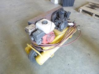 Rosco Twin Tank Compressor c/w Honda WT20X Gas Engine And Hose *Note: Requires Repair*