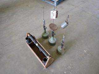 Antique Gas Lamps c/w Wood Storage Box  (F-2)