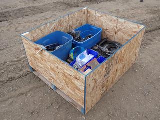 Qty Of Flex Pipe, Mirror, Led Light, Brackets, Grease Guns, Hoses and Tips, Pintle Hitch, (1) Reese Hitch, W/ 2 5/16 Ball, Tow Pro Hitch w/ Pintle And 2 5/16 Ball And Assorted Supplies