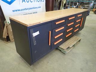 Unused 2022 TMG Industrial Model 10WB 10 Ft. X 26 In. X 35 In. 14-Drawer Workbench Cabinet. SN PWT11412-105  (H)