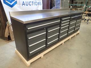 Unused TMG Industrial Model TMG-WB20DS 10 Ft. 20-Drawer Stainless Workbench. SN WB20DS00209  (H)