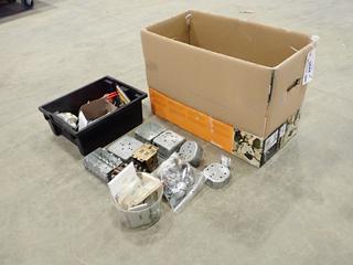 Qty Of Electrical Boxes, 30 Amp Plug, Light Switches, Fish Tape, Connectors And Assorted Supplies  (T-5-1)