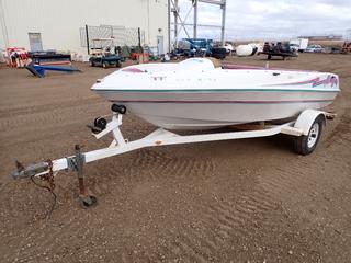 Four Winns Jet Boat, Model Fling 140, 4-Man Boat, c/w Johnson Evinrude 115 HP Turbo Jet Motor, SN POXB5125, 14 Ft. x 6 Ft., /w Rayburn's Marine World 15 Ft. S/A Boat Trailer, ST175/80R13 Tires, 2 In. Ball Hitch, *Note: No Visible Trailer VIN, No Battery, Turns Over, Running Condition Unknown*