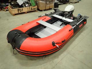 Aquos Model RL300 4-Person 10Ft. Inflatable Boat Raft c/w Johnson 9R-71R 9.5Hp Outboard Motor, Manual Pump And Fuel Can. HULL CN-YQXR30UGD616  (Row 4)