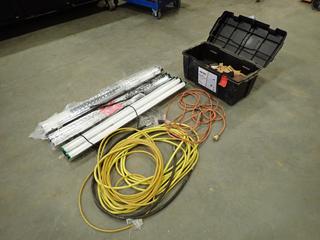 Assortment of Extension Cords, Hoses, Light Fixtures, Toolbox And Animal Wood Carvings  (W-3-1)