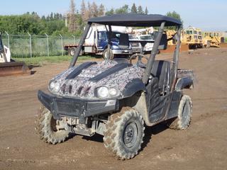 2013 Hisun 500 EFI 4X4 Side By Side c/w 471cc Gas Engine, 41 In. X 4 Ft. Manual Dump Box, Keeper 4500lb Cap. Winch And AT26 X 10.00-12 Tires. Showing 695hrs, 1722kms. VIN 4LWGMDTZDB000346