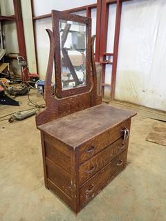 Antique 3-Drawer Dresser w/ Mirror, 34 In. X 17 In. X 59 In. 