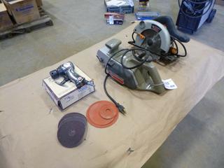 Talon 120V 7 1/4 In. Circular Saw c/w Automate 5 In. Pneumatic Sander And Black & Decker Belt Sander  (C-2)