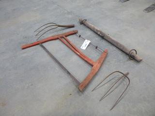 Antique Hand Saw c/w Pitch Forks  (D-1)