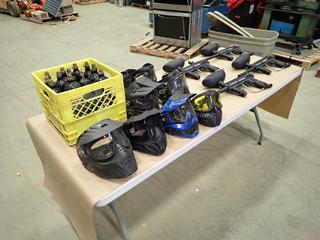 (4) Tippman 98 Custom Paint Ball Guns c/w (8) Paintball Masks And Qty Of C02 Paintball Tanks  (Z)