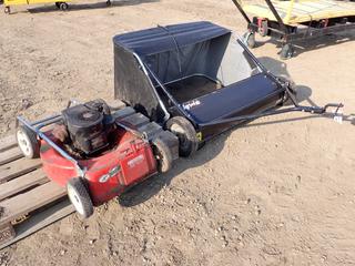 Tow Behind Agri-Fab 43 In. Lawn Sweeper c/w Master Cut Rear Bagger Mower w/ Briggs & Stratton 3.5hp Engine