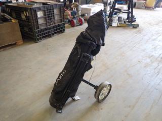 Golf Clubs w/ Bag and 2-Wheel Carry Cart  (N-1-3)