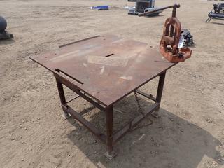 Welding Table, 4 Ft. X 4 Ft. X 33 In. c/w Ridgid No 27 Pipe Vise