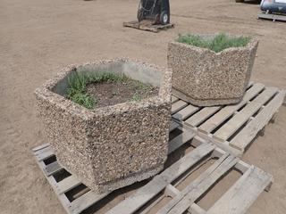 (2) Decorative Hexagon Pea Gravel Concrete Planters, 32 In. X 28 In. X 21 In., *Note: Small Chip On 1 planter*  (Row 4)