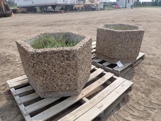 (2) Decorative Hexagon Pea Gravel Concrete Planters, 32 In. X 28 In. X 21 In.  (Row 4)