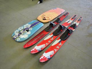 (2) WLP Astra Water Skis c/w Torque Combo 67 Water Ski And (2) Body Boards  (N-5-2)