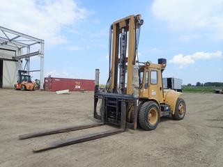 1981 Hyster H200ES Rough Terrain Forklift c/w Perkins Diesel Engine, 18,150lb Max Cap., Preheat, Side Shift, 2-Stage Mast, Articulating Fork Carriage, 9 Ft. Fork Extensions And 11.00-20 Tires. Showing 6454hrs. SN B7P65625 *PL#601*