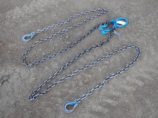 Campbell-Mack Supply 3/8 In. 2-Leg Lifting Chain w/ (2) Grab Hooks, W.L.L. 15,200Lbs, 12 Ft. Reach. SN 450870-2