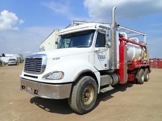 2003 Freightliner Columbia T/A Vac Truck c/w CAT C15 Diesel Engine, Eaton Fuller Manual Transmission, Chelsea PTO, 66,000lb GVWR, 23,000LB GAWR Per Axle, A/R Susp, Steelhead Welding 12,430L 17 Ft. Tank, SN 0303137, 26 In. Sleeper, 266 In. W/B, 11R22.5 Rear And 425/65R22.5 Tires. Showing 3313hrs, 282,240kms. VIN 1FVHA6AV03LL08953 *Note: New Hydraulic Pump And Drive As Per Consignor*