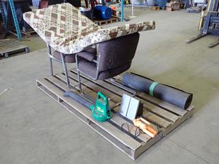 Qty Of Chairs, Speakers, Weed Eater Blower, Chicago Cut-Out Tool And Roll of Roofing Paper