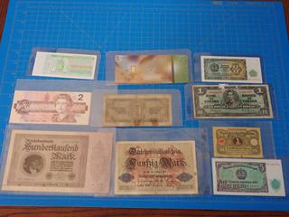 Collection of Bank Notes, (1) Canada $2.00 Bill, (1)  Canadian $1.00 Bill, (1) Karat Bar And Assorted Bank Notes