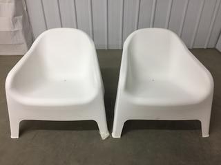 (2) Luke White Armchair Lounge Stacking Chairs. (WH)