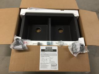 Franke D1G62D97-GRA-CA Granite Graphite Double Bowl Sink, 37.9 in x 25 in x 12.7 in, Unused. (8-G-2)