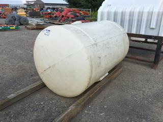 White Poly Cylindrical Water Tank w/ Drain, No Top, Approximately 300 Gallons.