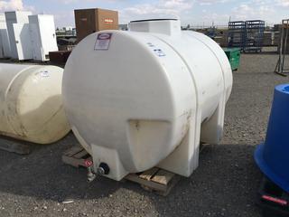 White Poly Cylindrical Water Tank w/ Drain, No Top, Approximately 450 Gallons.