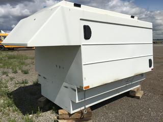 Service Body 8 Ft. Aluminum Canopy w/2 1/2ft Lip, Plumbed Electrical, Ladder, Spot Light, Corner Hook Points, (2) Vents, Door w/Hatch, Tool Drawers & Shelves (1) Side Shelving On Other Side, (2) Interior Lights. SN 1147.