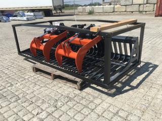 Unused TMG Industrial 84in Skid Steer Skeleton Grapple Attachment, Universal Mount, 34in Arm Opening, 3in Tine Spacing, 2600 lb Weight Capacity, TMG-SG85.