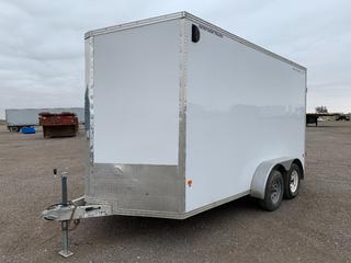 2019 Factory Outlet Trailers Stealth 14ft T/A V-Nose Cargo Trailer c/w Aluminum Frame, 3,500 LB Axles, Side Man Door, Rear Barn Doors, 84in Clearance, Custombuilt Work Station & Storage, 2 5/16in Ball, VIN 5WFBE1425KB020367