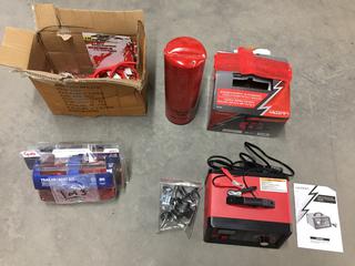 Quantity of HD Bungees, Ultra Performance 35002 Battery Charger/Engine Starter 2/10/50 Amp 6/12V, Trailer Light Kit and Balden BD7153 Oilfilter *Damaged*. (1-F-1)