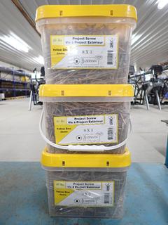 (3) ACQ 20lb Pails of 8x3 Yellow Zinc Project Screws. (3-R-4)