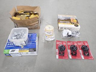 Quantity of Assorted Crown Staples, Rink Shank, Connectors, Gate Corner Brace and Hinge Kit. (3-N-4)