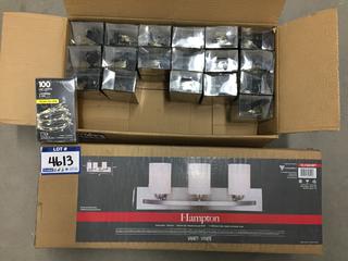 Quantity of Danson Indoor/Outdoor Solar Lights and (1) Hampton IVL370A03BPT Vanity Light. (4-C-3)