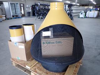 Malm Bright Yellow Wood Fireplace 39in x 29in x 84in c/w Pipe, Unused. CSA Rated, Made In Canada. (WH)