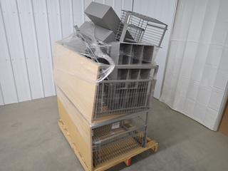 Quantity of Metal Display Racking w/ (2) Wood/Metal Tables, 46 in x 20 in x 26 1/2 in. (WH).