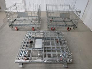 (3) Foldable Mobile Wire Cages, 39 in x 39 in x 28 in. (1) Damaged. (WH)