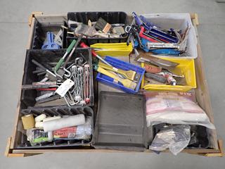 Pallet Of Painting Items, Drop Cloth, Brushes, Caulking Guns, Etc. (8-P-3)