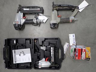 (3) Porter Cable Pneumatic Nailers & Stapler, (2) 16 Gauge, (1) 18 Gauge, c/w (3) Boxes of 1/4 in. Staples. (2-D-3)