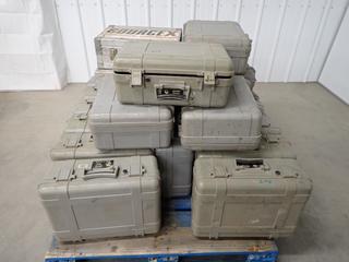 Pallet of (19) Empty Pelican Cases & (2) Aluminum Carrying Cases. (WH)