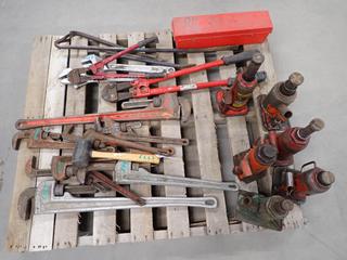 Assorted Bottle Jacks, Pipe/Crescent Wrenches, Bolt Cutters, Etc. (WH)