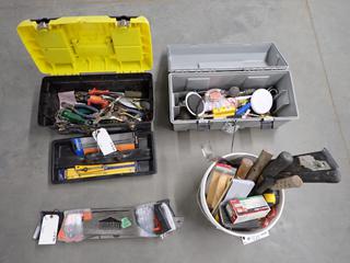 (2) Tool Boxes, 19 in. Stanley & 21 In.  Both c/w Contents, Hack Saws, Moisture Meter, Hammers, Etc. (3-F-3)