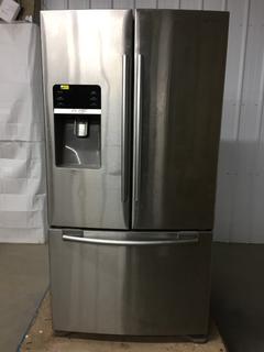 Samsung Stainless Steel Refridgerator w/ Ice/Water Dispenser and Pull Out Freezer Drawer, RFG297HDRS/XAA. Approx. 35 3/4 in x 32 in x 68 in. (WH)